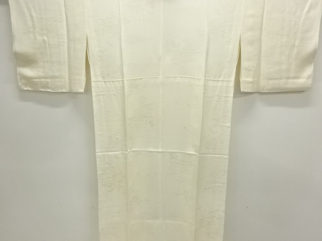 御所車に草花模様織出し単衣長襦袢